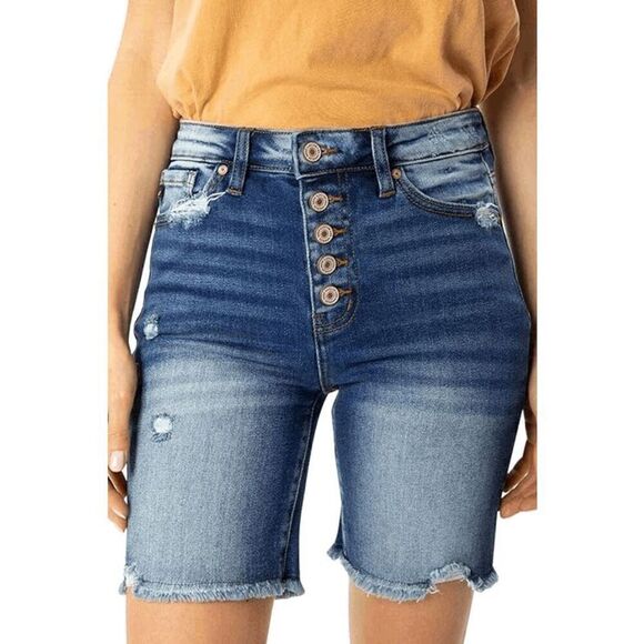 KanCan Women's Moss High Rise Button Fly Distressed Bermuda Shorts Small - Picture 10 of 12